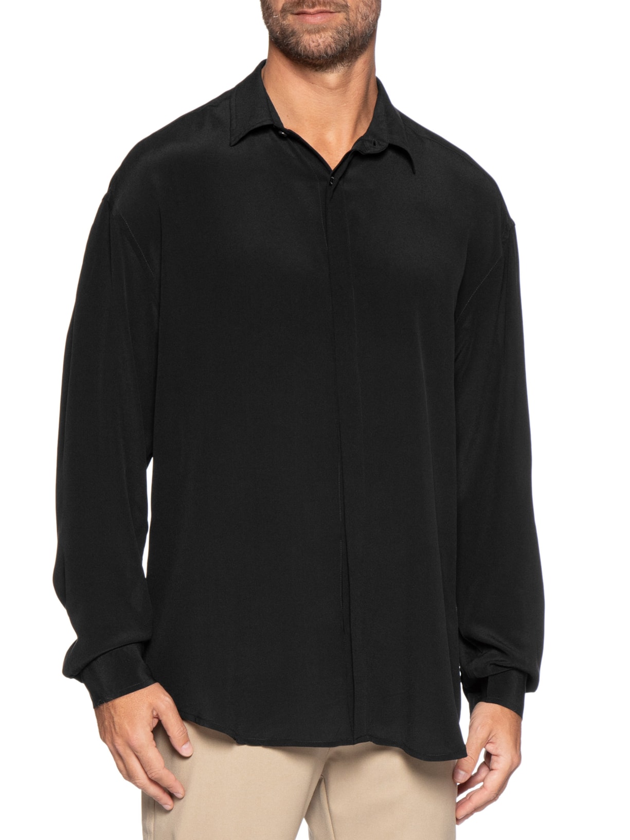 Camisa Masculina Seda Oversized Preto Handred