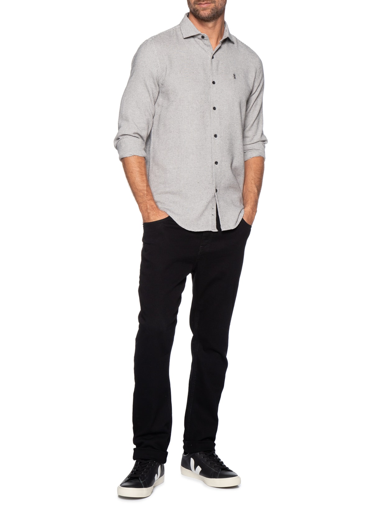 Camisa Masculina Setas Bicolor Bege Sergio K