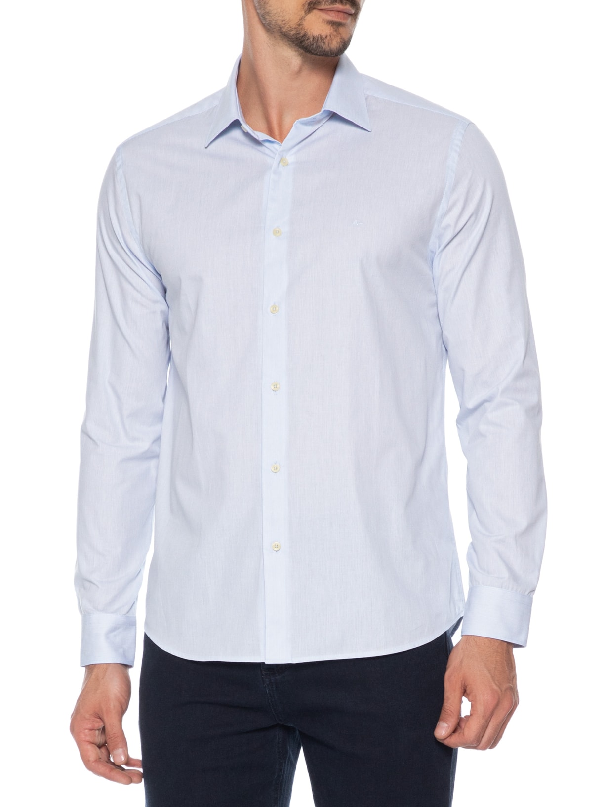 Camisa Masculina Slim Algodão Fio 50 Listrada Azul Aramis