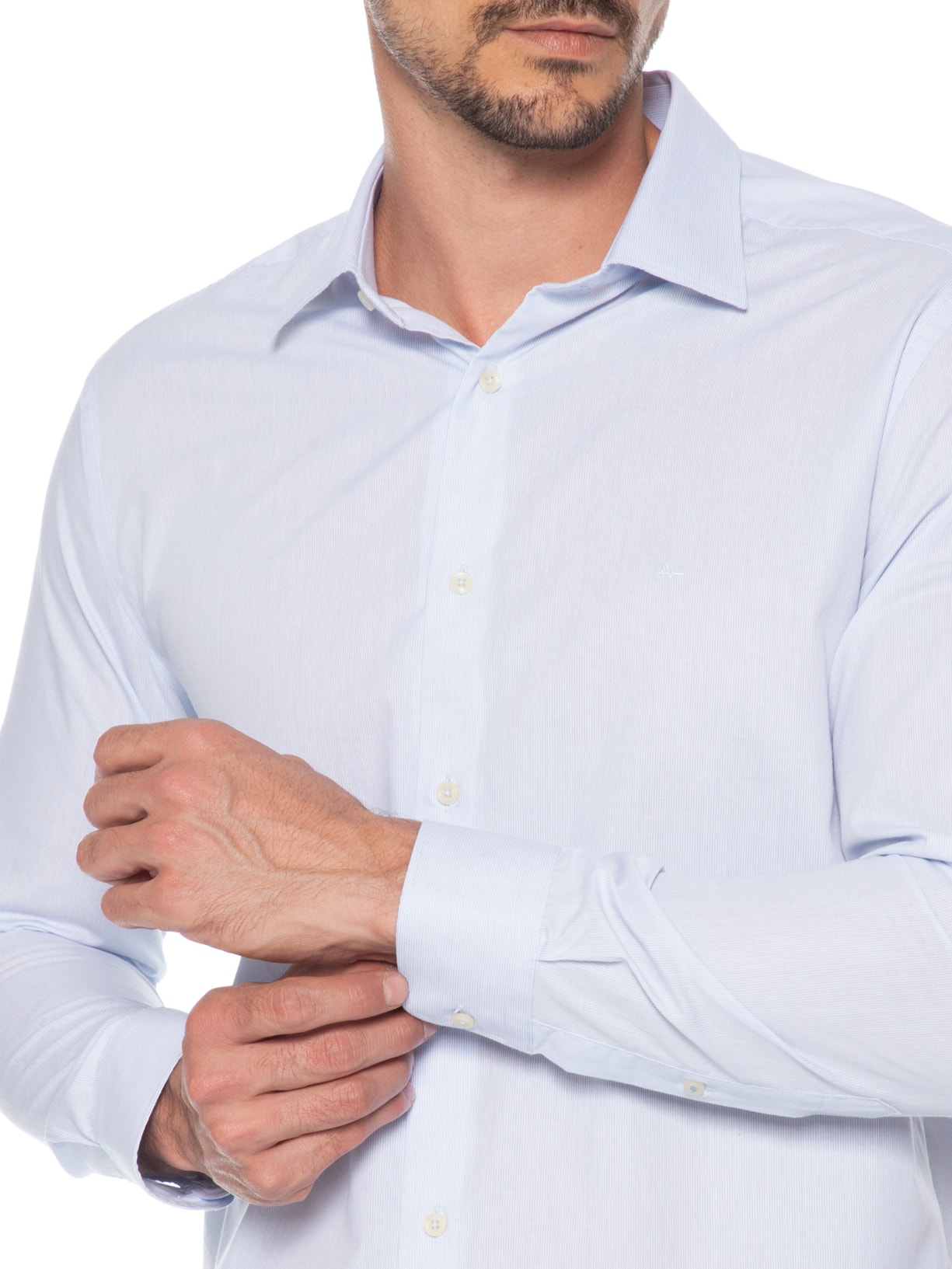 Camisa Masculina Slim Algodão Fio 50 Listrada Azul Aramis