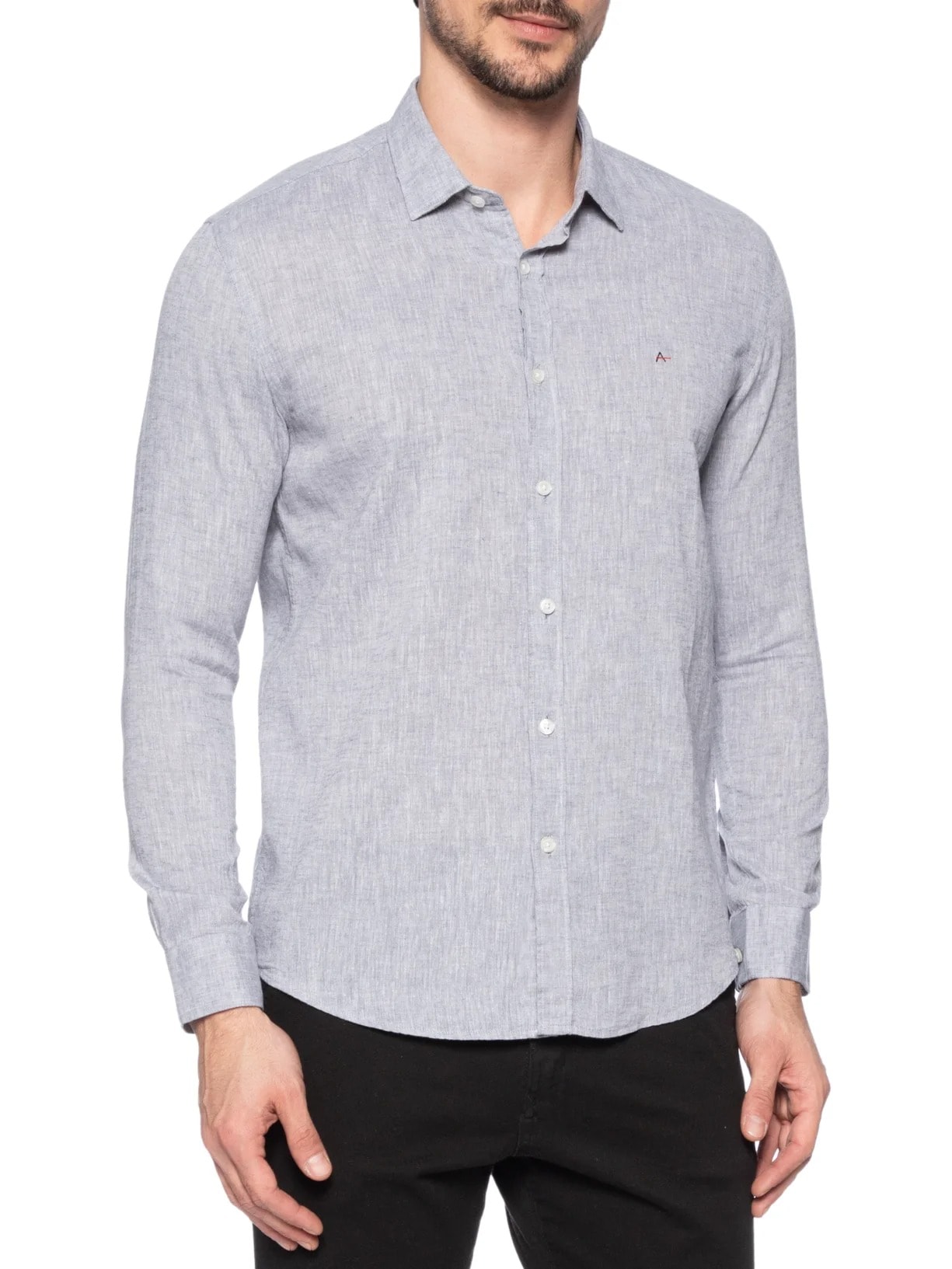 Camisa Masculina Slim Algodão Linho Cinza Aramis
