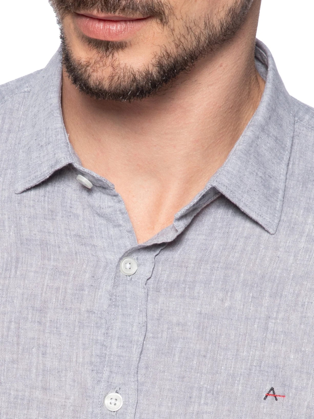 Camisa Masculina Slim Algodão Linho Cinza Aramis