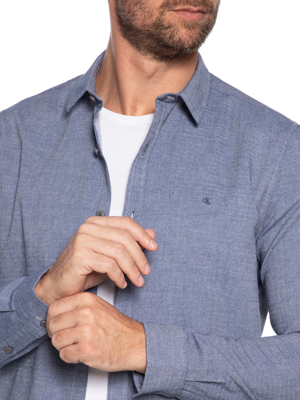 Camisa Masculina Slim Chevron Azul Calvin Klein Jeans