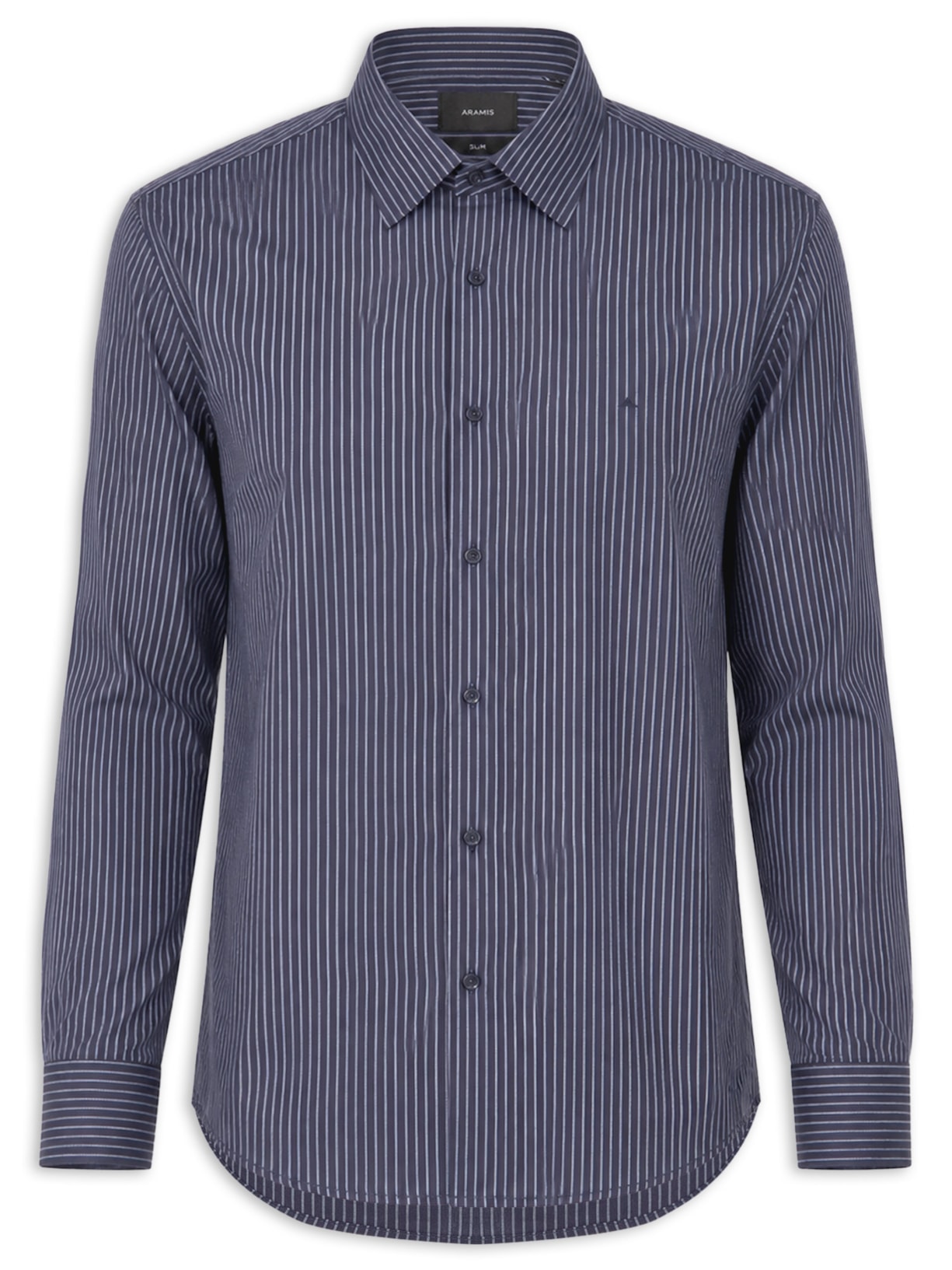 Camisa Masculina Slim Em Algodão Listrada Com Filetes Azul Aramis