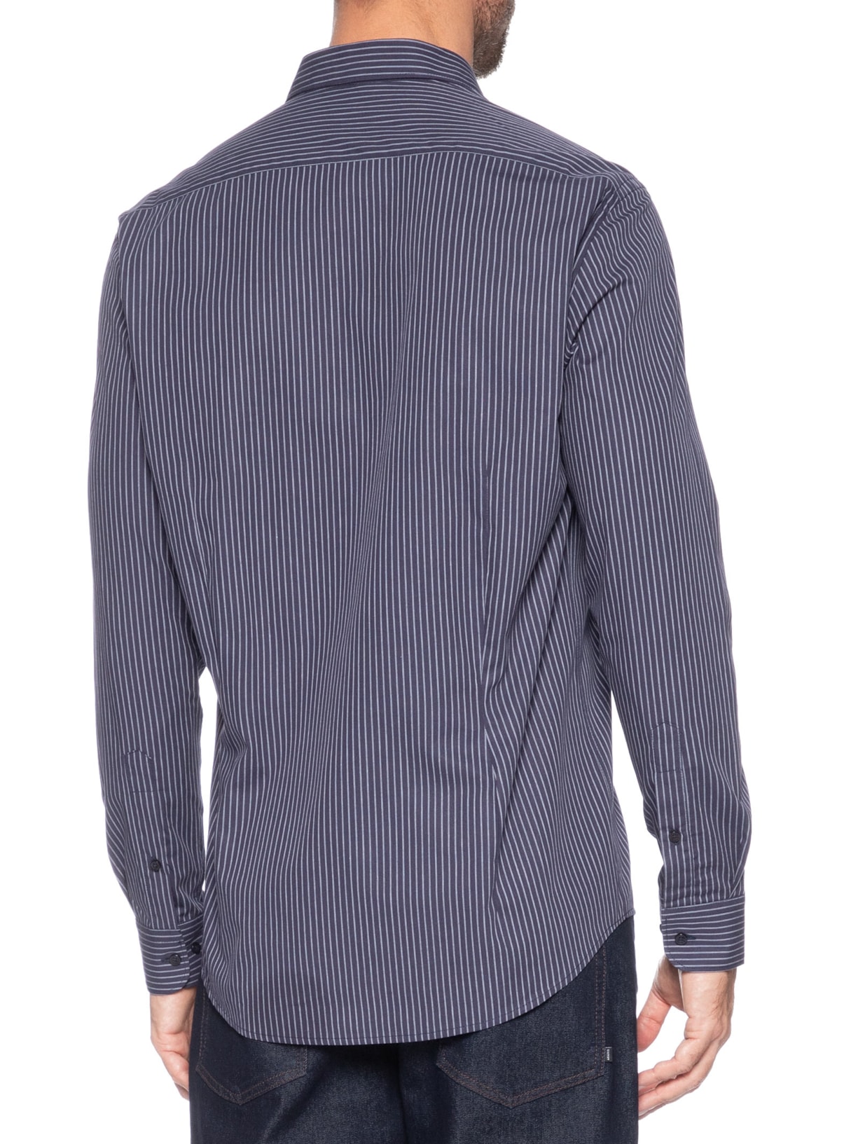 Camisa Masculina Slim Em Algodão Listrada Com Filetes Azul Aramis