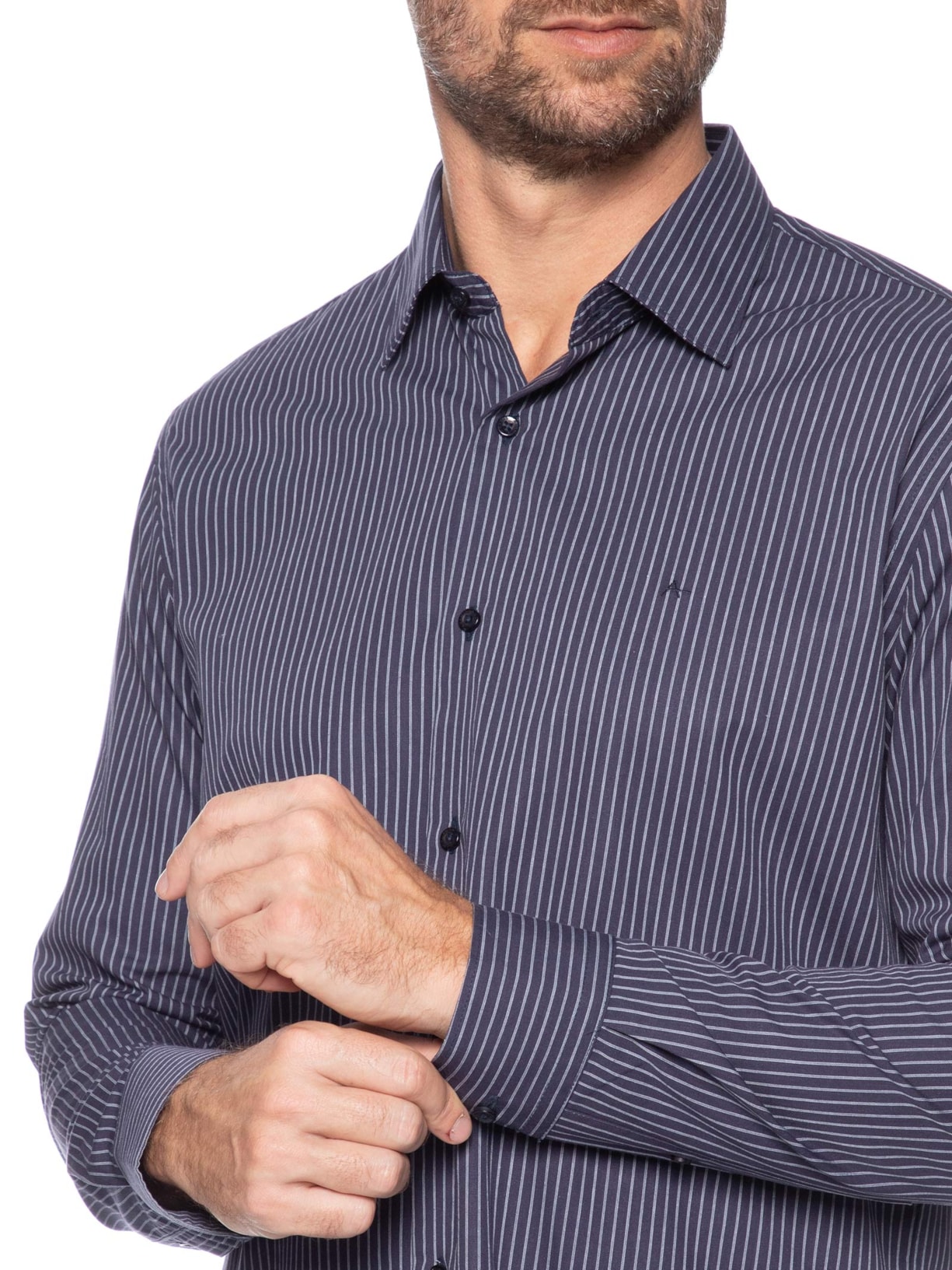 Camisa Masculina Slim Em Algodão Listrada Com Filetes Azul Aramis