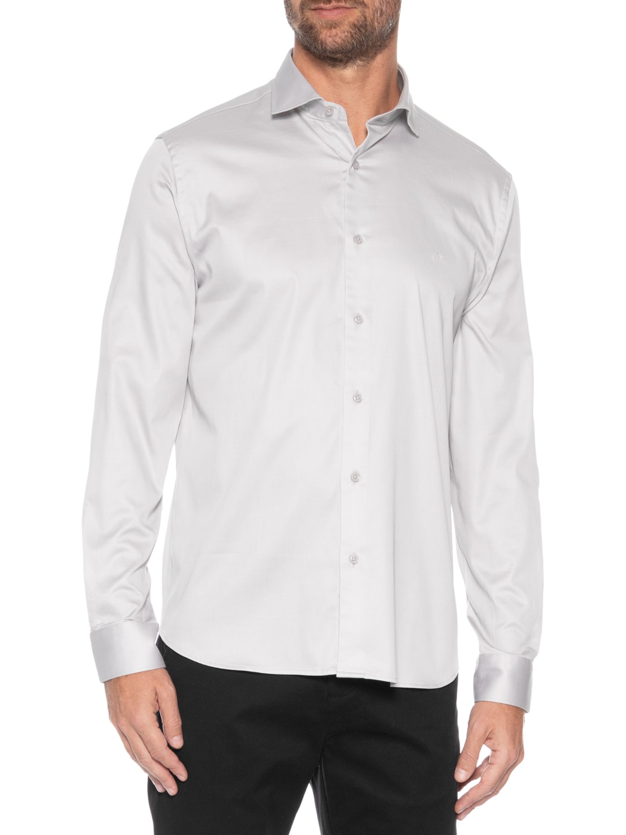 Camisa Masculina Slim em Cetim Strech Hudson Cinza Aramis