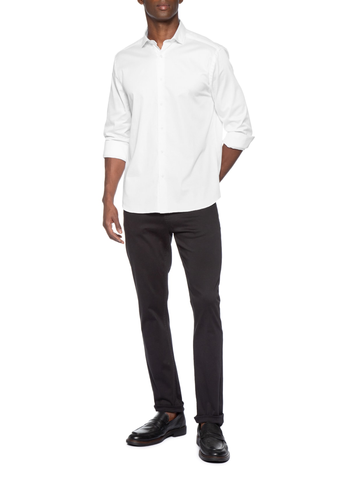 Camisa Masculina Slim Em Cetim Stretch Hudson Branco Aramis