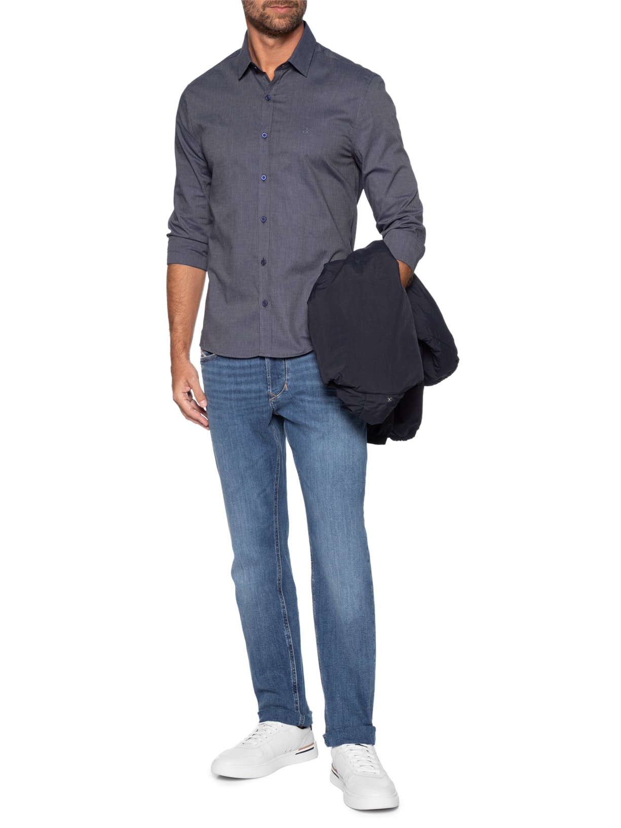 Camisa Masculina Slim Fil a Fil Azul Calvin Klein