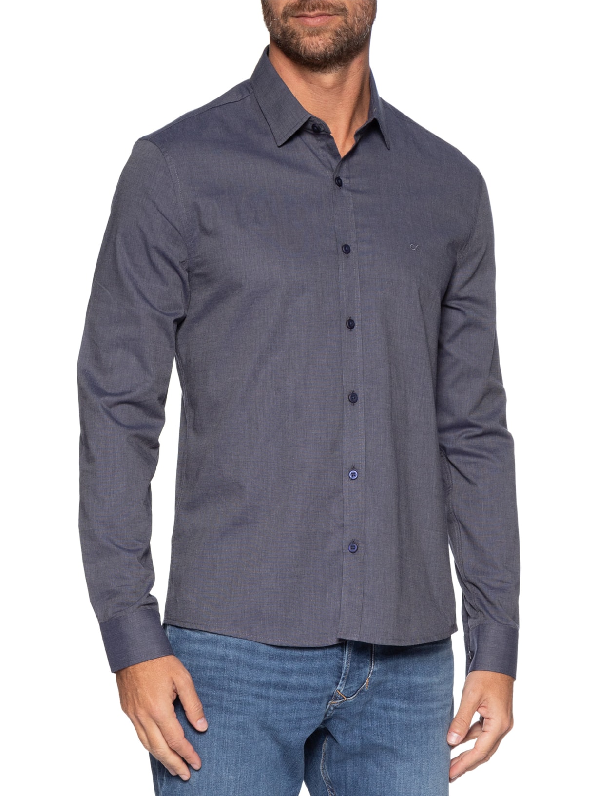 Camisa Masculina Slim Fil a Fil Azul Calvin Klein