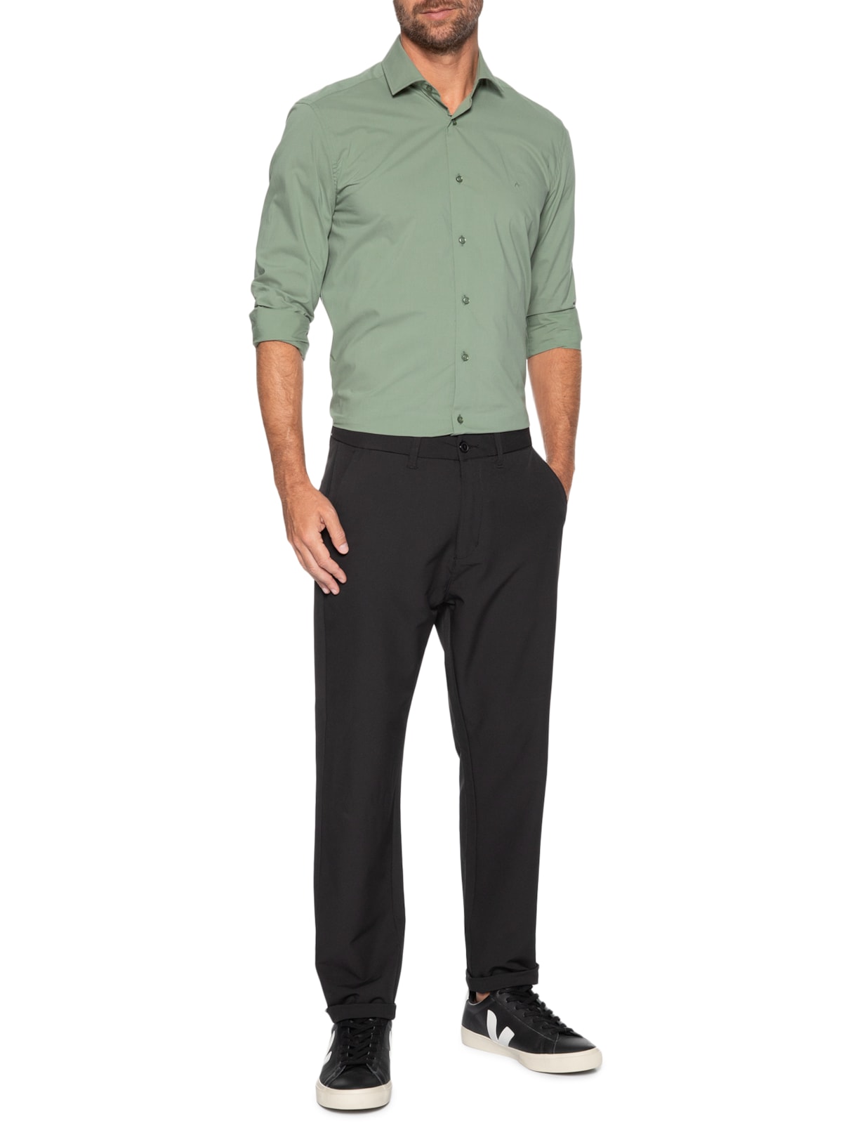 Camisa Masculina Slim Fio 60 Carbon Touch Verde Aramis