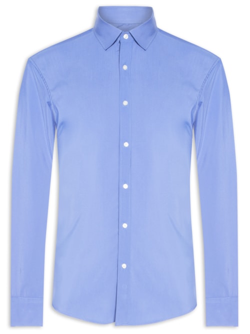 Camisa Masculina Slim Fit Algodão - Azul