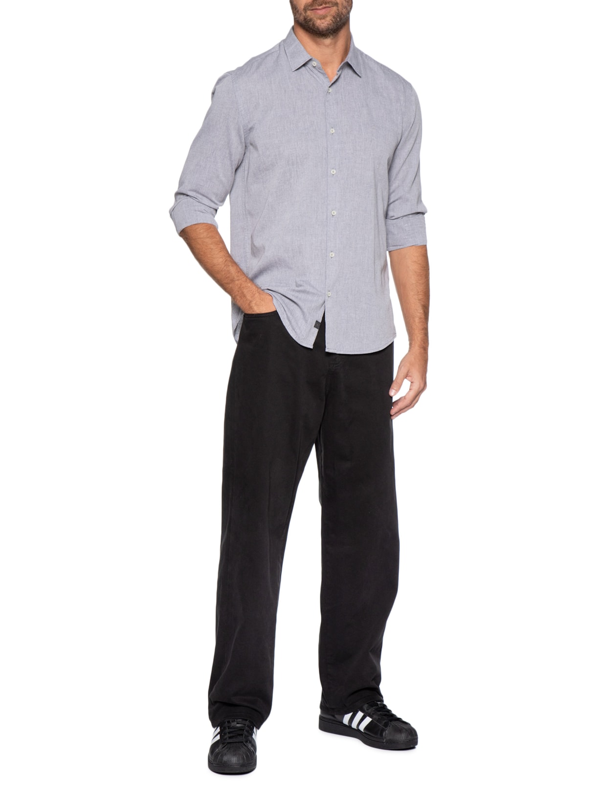 Camisa Masculina Slim Fit Algodão Willis Cinza Aramis