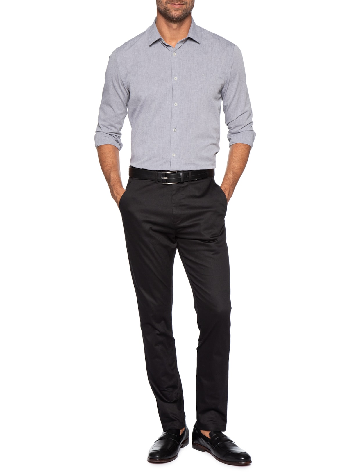 Camisa Masculina Slim Fit Algodão Willis Cinza Aramis