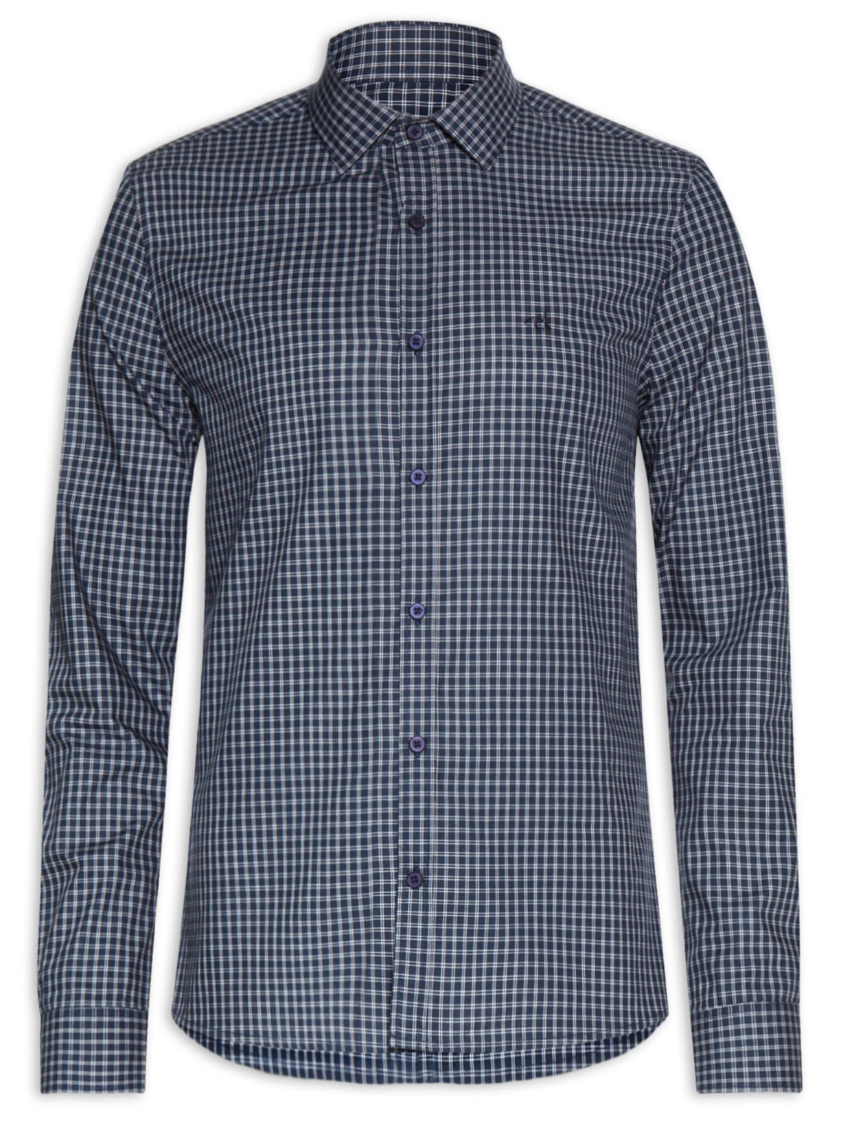 Camisa Masculina Slim Fit Classic Check - Azul