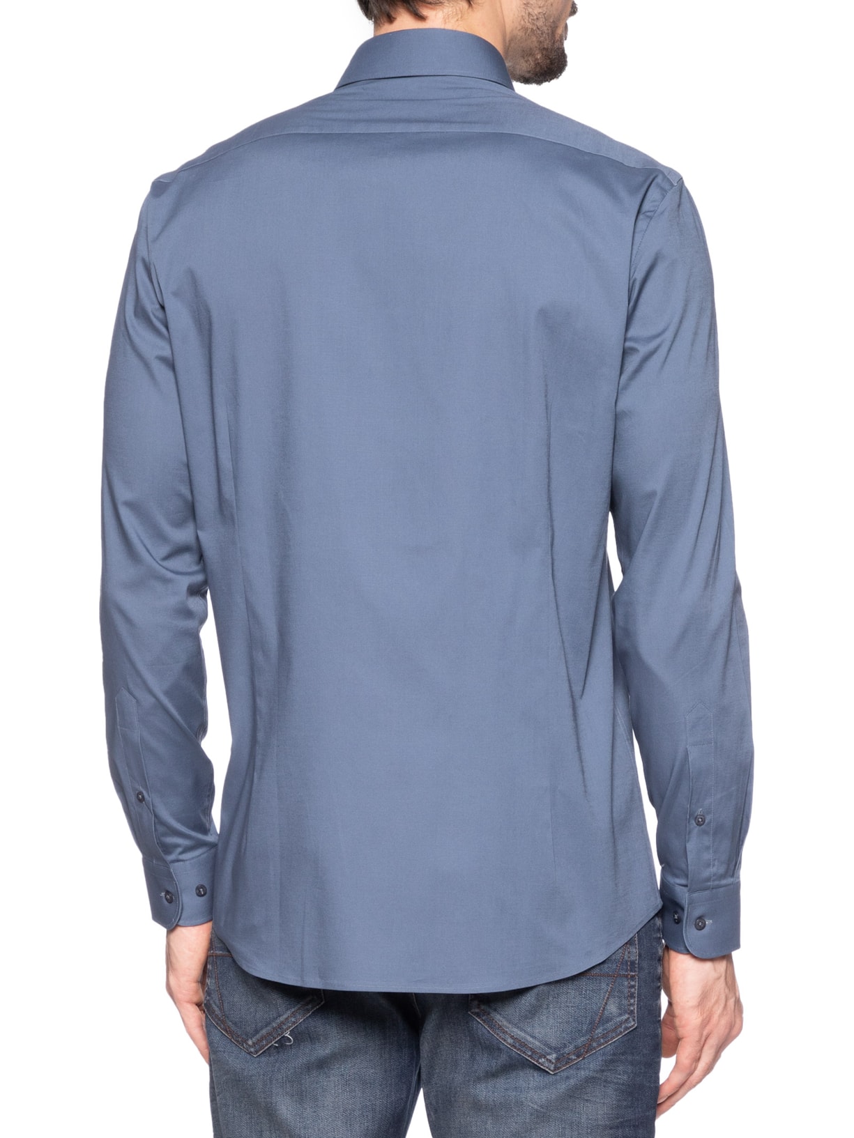 Camisa Masculina Slim Fit em Tricoline Stretch Azul Aramis