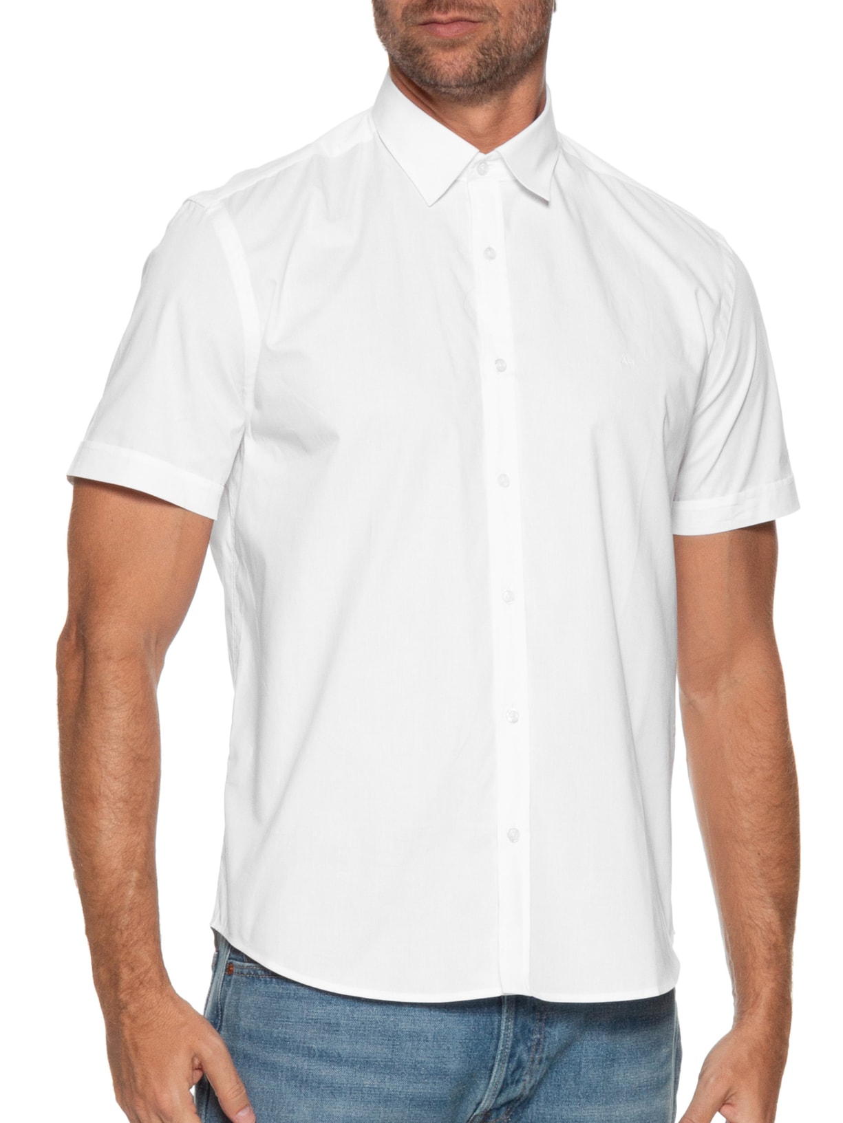 Camisa Masculina Slim Fit em Tricoline Stretch Liso Branco Aramis