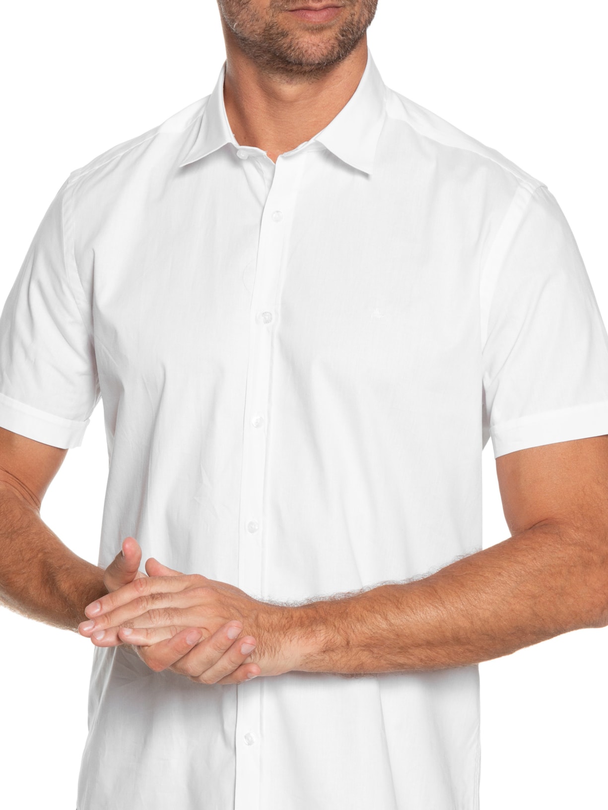 Camisa Masculina Slim Fit em Tricoline Stretch Liso Branco Aramis