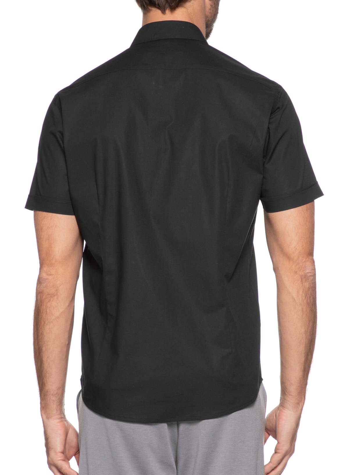 Camisa Masculina Slim Fit em Tricoline Stretch Liso Preto Aramis