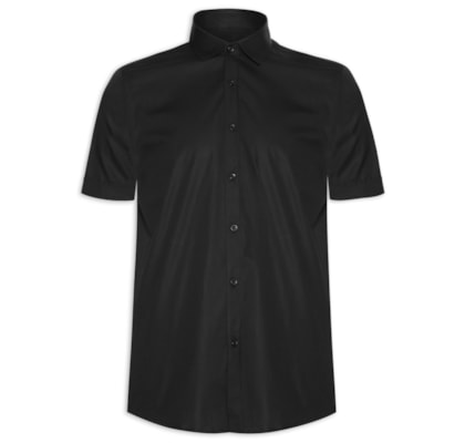 Camisa Masculina Slim Fit em Tricoline Stretch Liso - Preto
