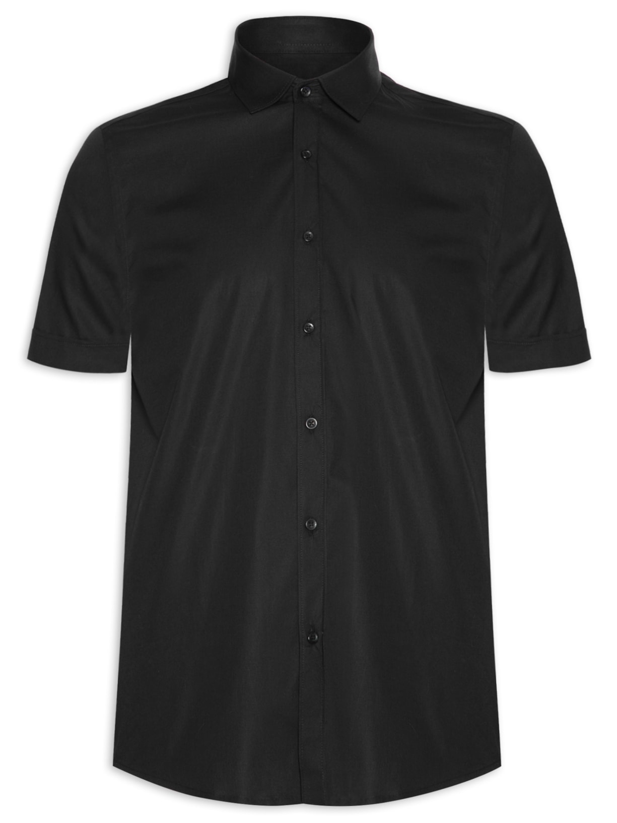 Camisa Masculina Slim Fit em Tricoline Stretch Liso - Preto