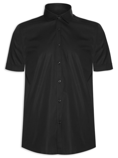 Camisa Masculina Slim Fit em Tricoline Stretch Liso - Preto