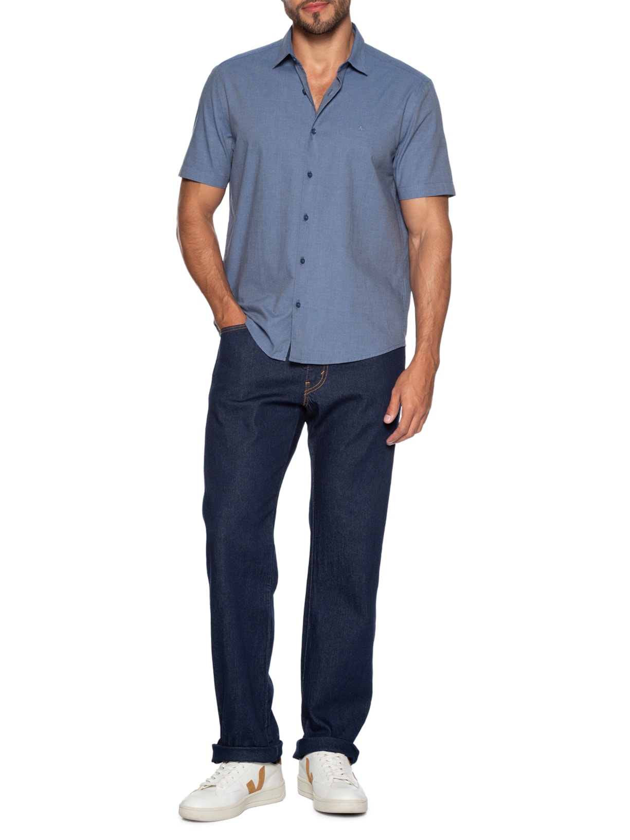 Camisa Masculina Slim Fit Fil a Fil Antilia Azul Aramis