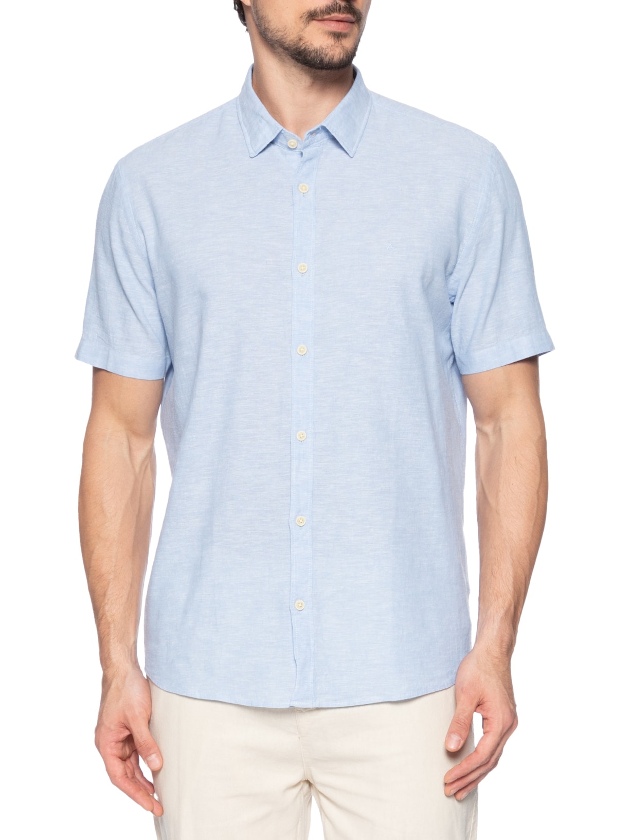 Camisa Masculina Slim Fit Linho Algodão Surat Azul Aramis