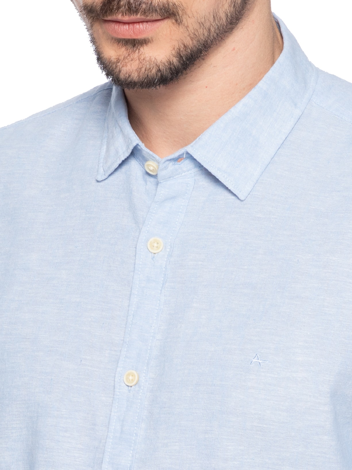 Camisa Masculina Slim Fit Linho Algodão Surat Azul Aramis