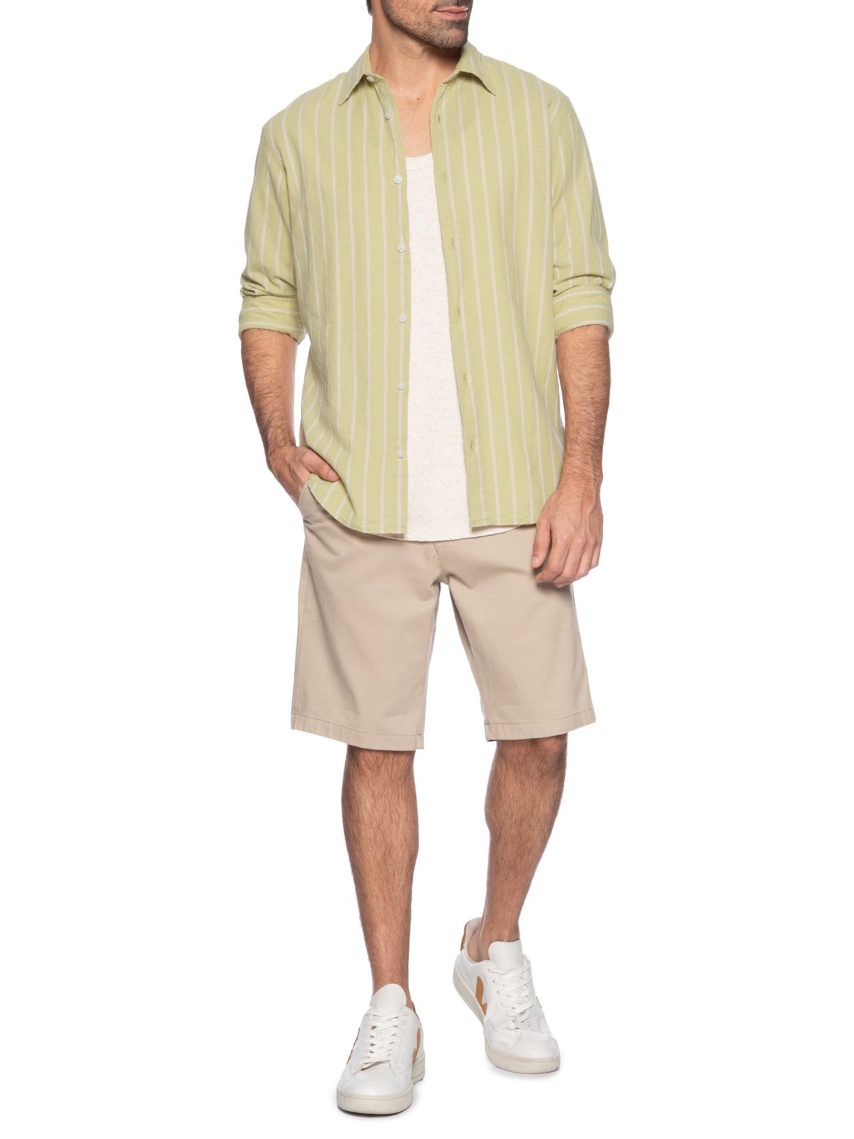 Camisa Masculina Slim Fit Linho Bege Jack & Jones