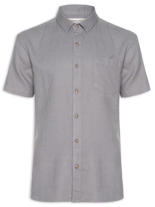 Camisa Masculina Slim Fit Linho Com Viscose - Cinza