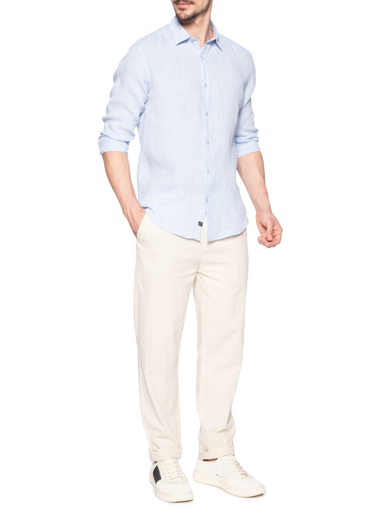 Camisa Masculina Slim Fit Linho Irlandês Azul Aramis