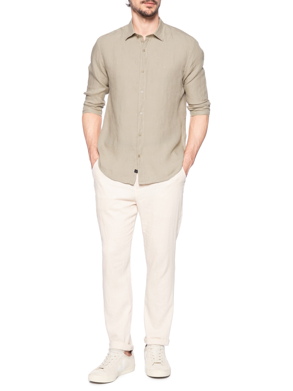 Camisa Masculina Slim Fit Linho Irlandês Bege Aramis