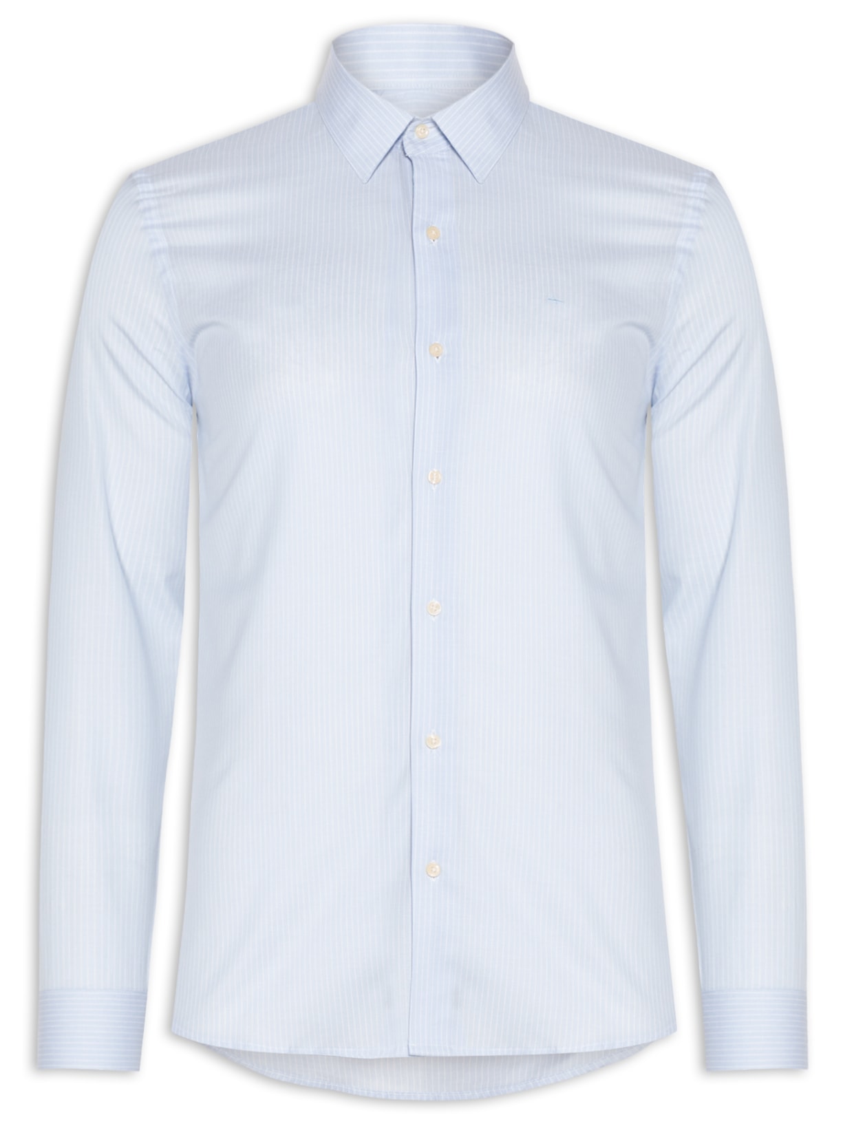 Camisa Masculina Slim Fit Listrada em Tricoline - Azul