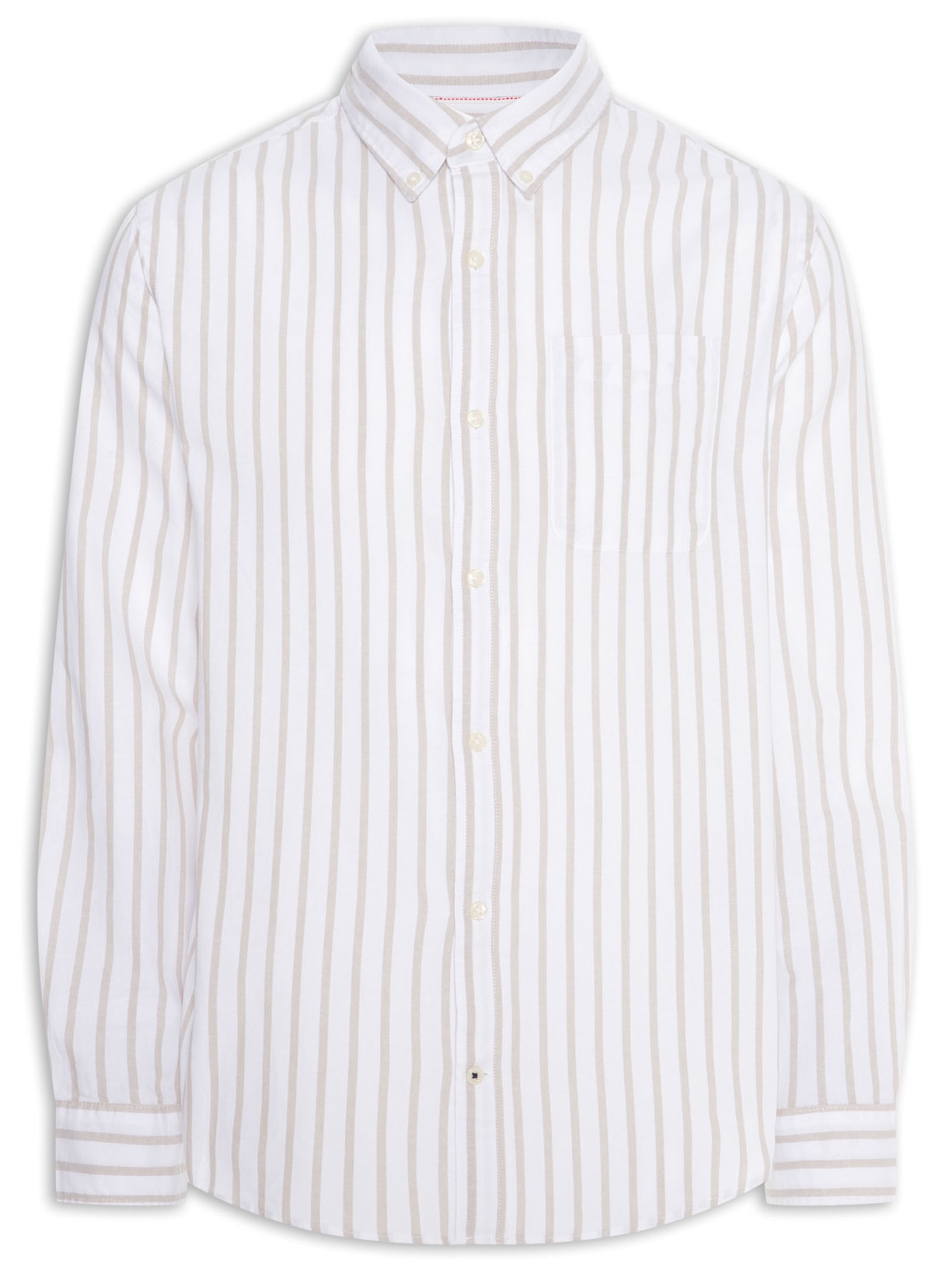 Camisa Masculina Slim Fit Listrada Oxford Orgânico Cinza Jack & Jones