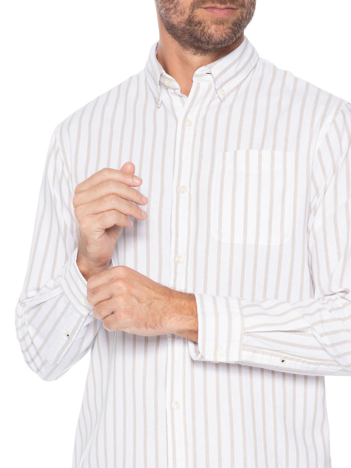 Camisa Masculina Slim Fit Listrada Oxford Orgânico Cinza Jack & Jones