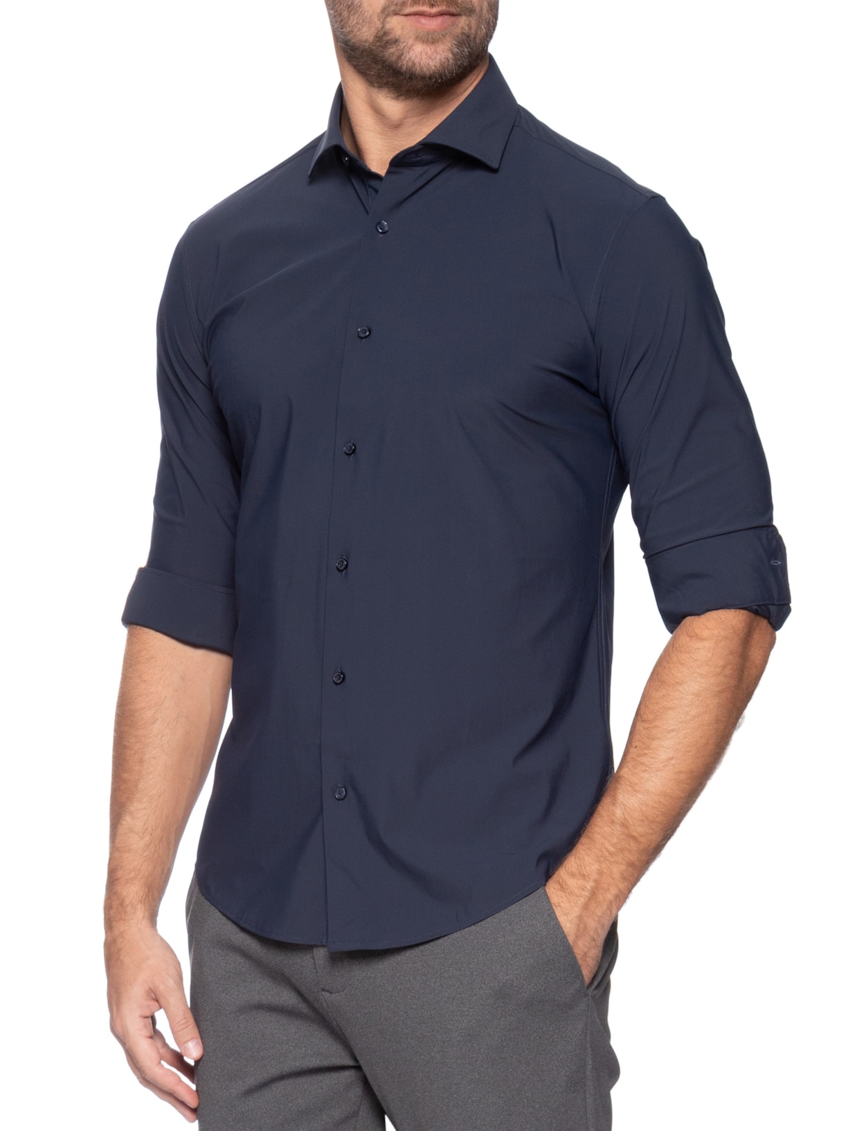 Camisa Masculina Slim Fit Malha Tech Azul '2 Essential