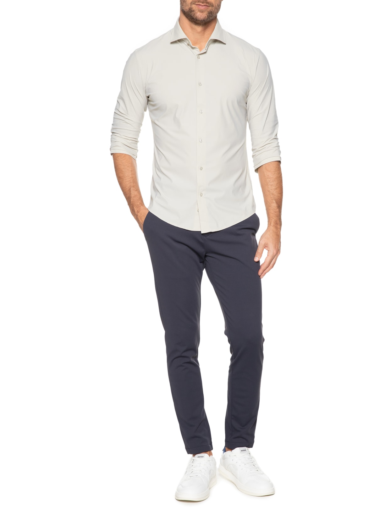 Camisa Masculina Slim Fit Malha Tech Off White '2 Essential