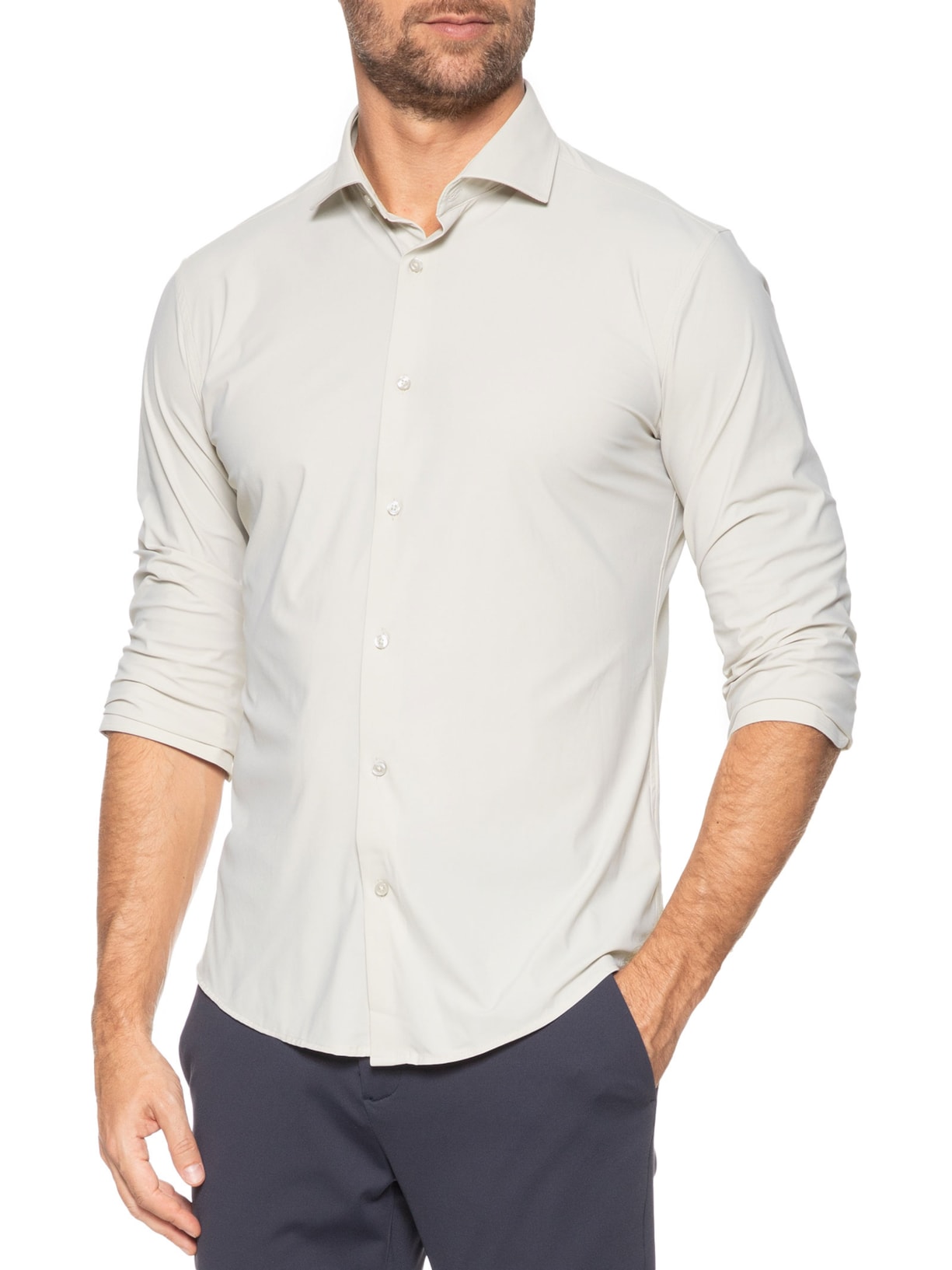 Camisa Masculina Slim Fit Malha Tech Off White '2 Essential