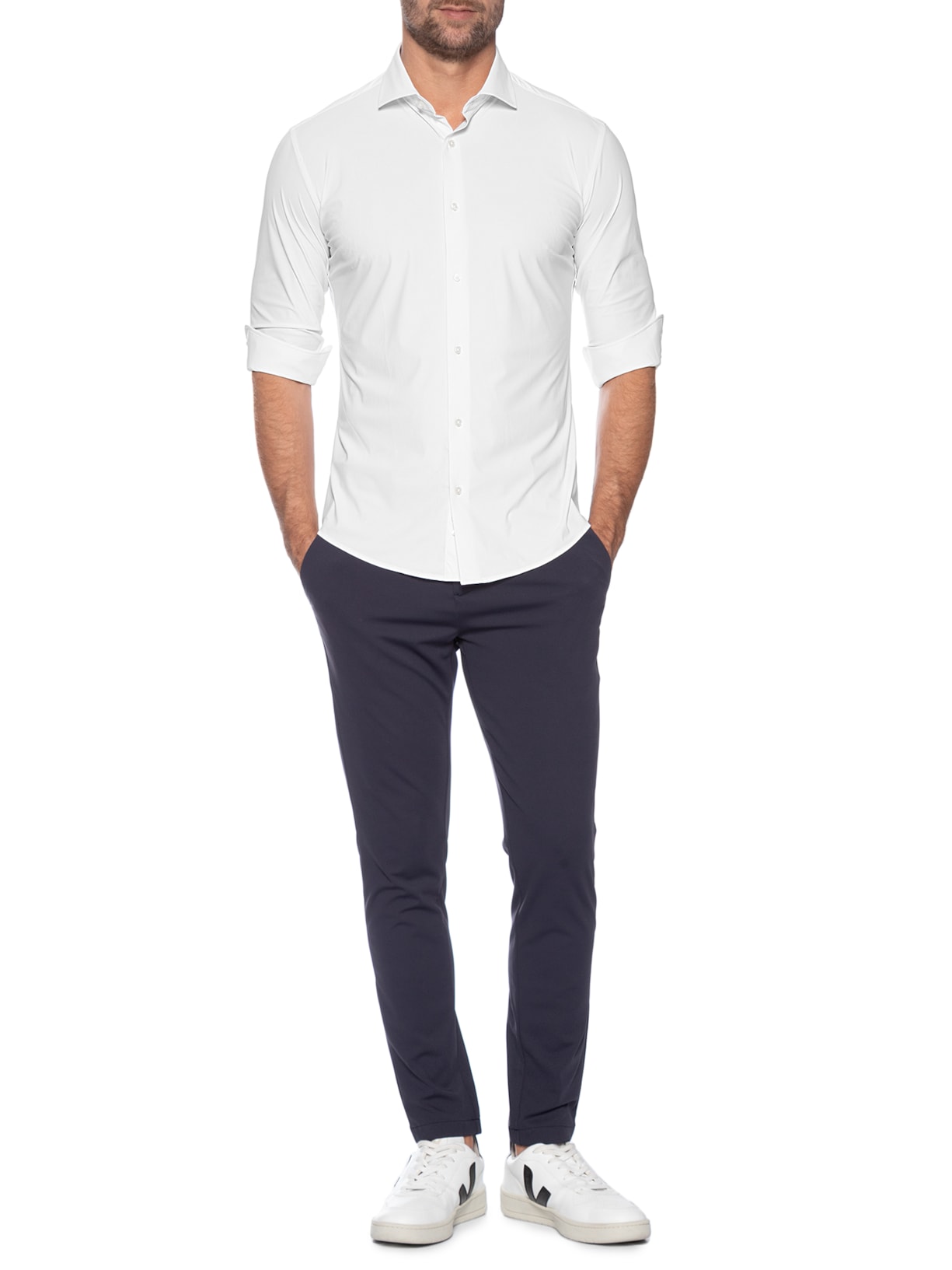 Camisa Masculina Slim Fit Malha Tecnológico Branco '2 Essential