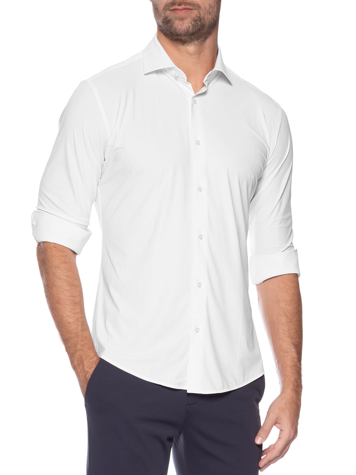 Camisa Masculina Slim Fit Malha Tecnológico Branco '2 Essential