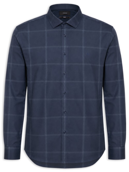 Camisa Masculina Slim Fit Maxi Xadrez - Azul