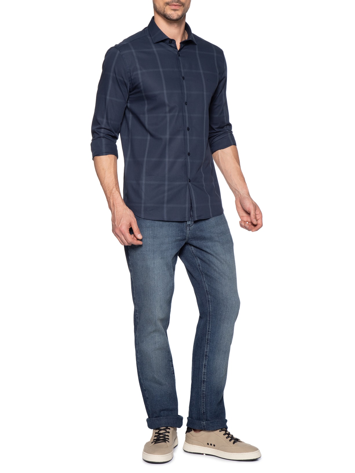 Camisa Masculina Slim Fit Maxi Xadrez Azul Aramis
