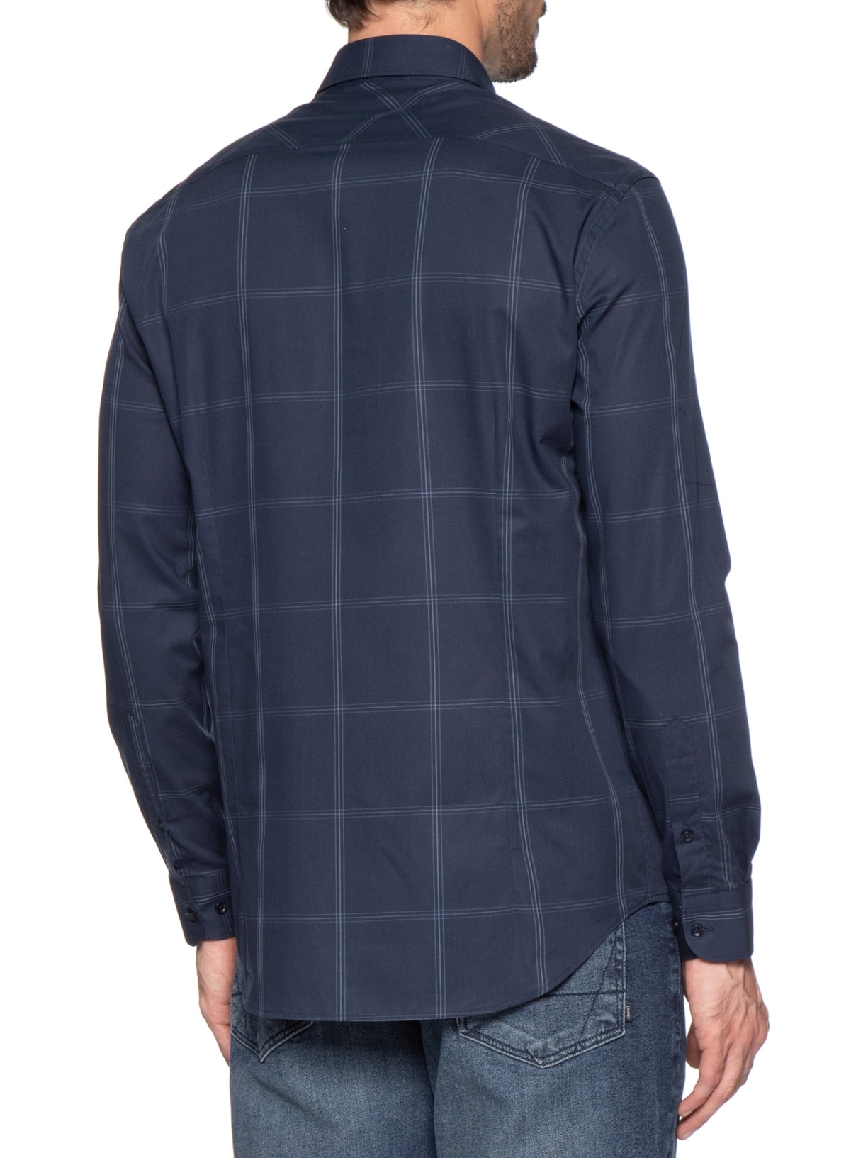 Camisa Masculina Slim Fit Maxi Xadrez Azul Aramis
