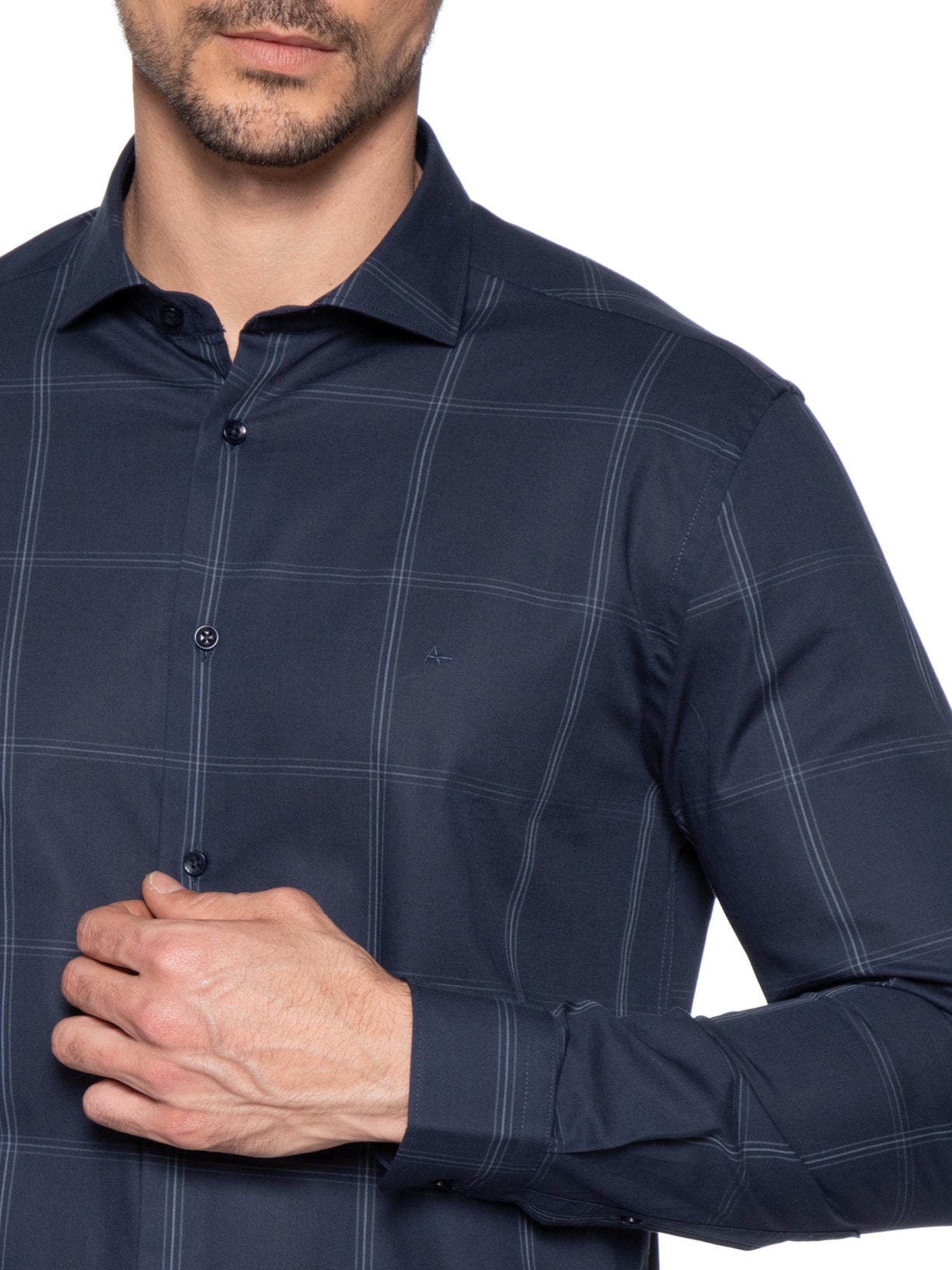 Camisa Masculina Slim Fit Maxi Xadrez Azul Aramis