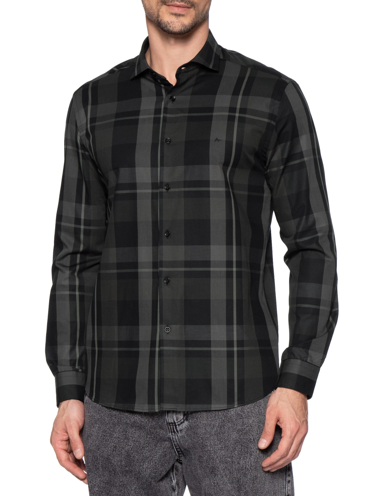 Camisa Masculina Slim Fit Maxi Xadrez Preto Aramis