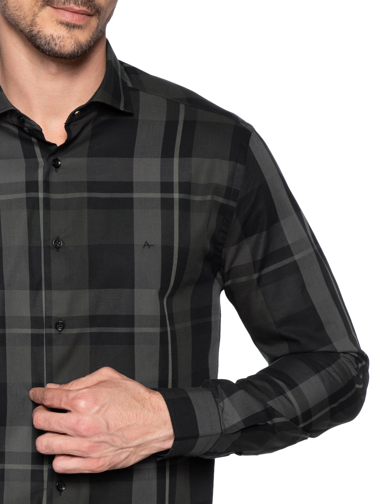 Camisa Masculina Slim Fit Maxi Xadrez Preto Aramis