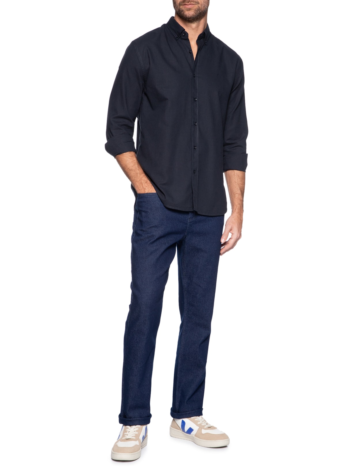 Camisa Masculina Slim Fit Oxford Planalt Bndw Azul Aramis