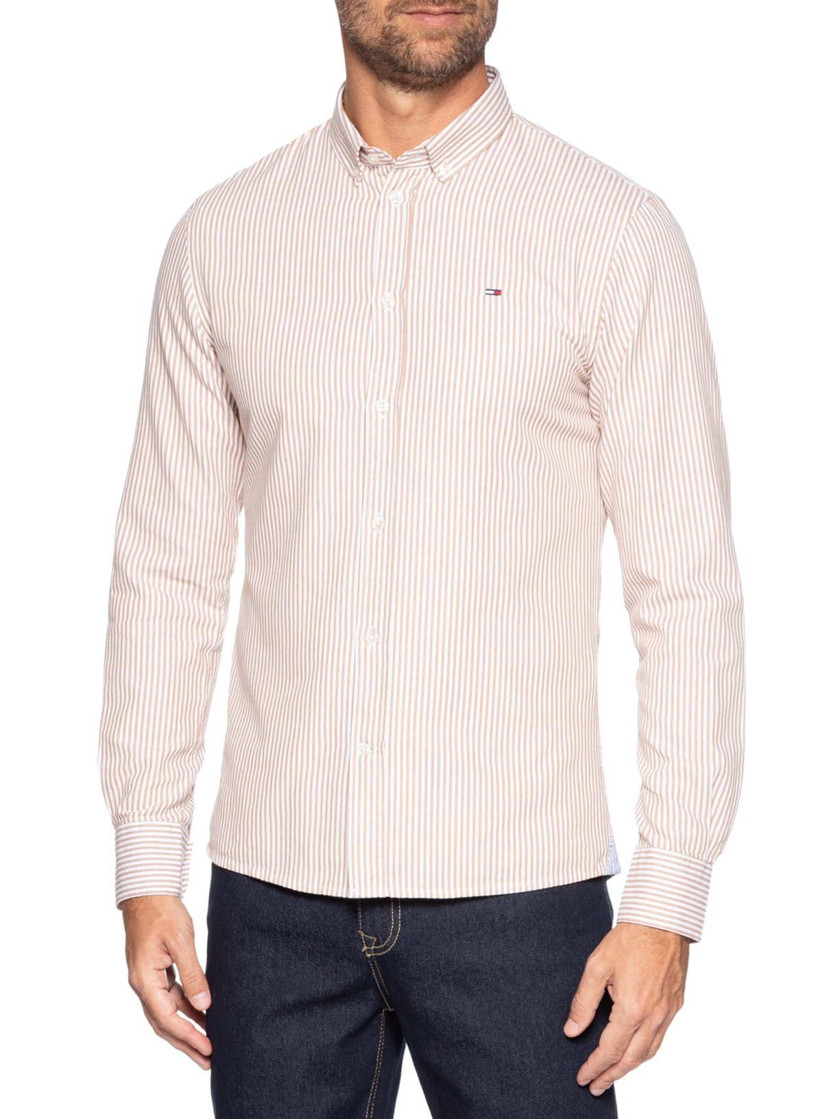 Camisa Masculina Slim Fit Oxford Rosa Tommy Jeans