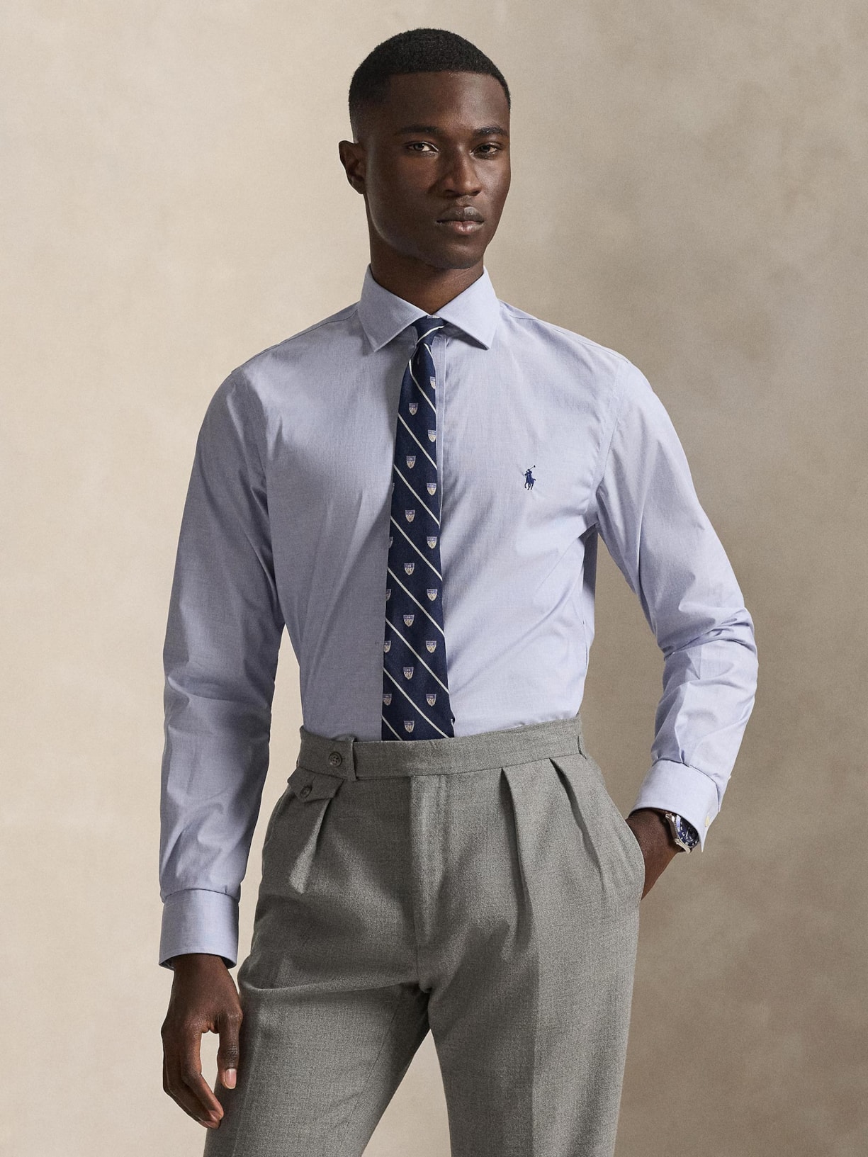 Camisa Masculina Slim Fit Stretch Poplin Azul Polo Ralph Lauren